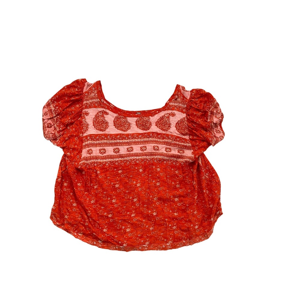 Free People Orange Paisley Floral Cotton Modal Relaxed Scoop Neck Top XL